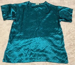 Vintage Gold Label Victoria Secrets 100% Silk Shoert Gown Sleep Shirt L Green - £36.76 GBP
