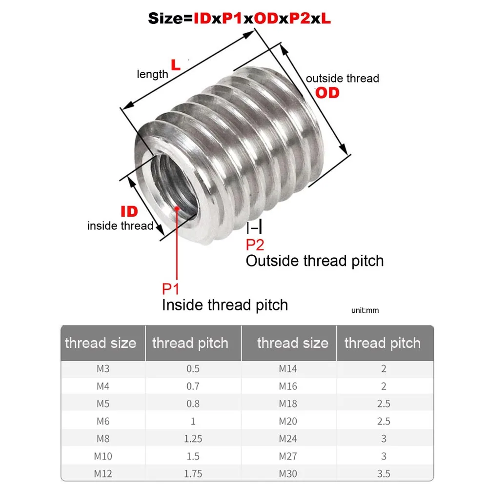 House Home 1/5pcs 304 Stainless Steel Thread Adapter Male to Male M2.5 M3 to M16 - £19.93 GBP