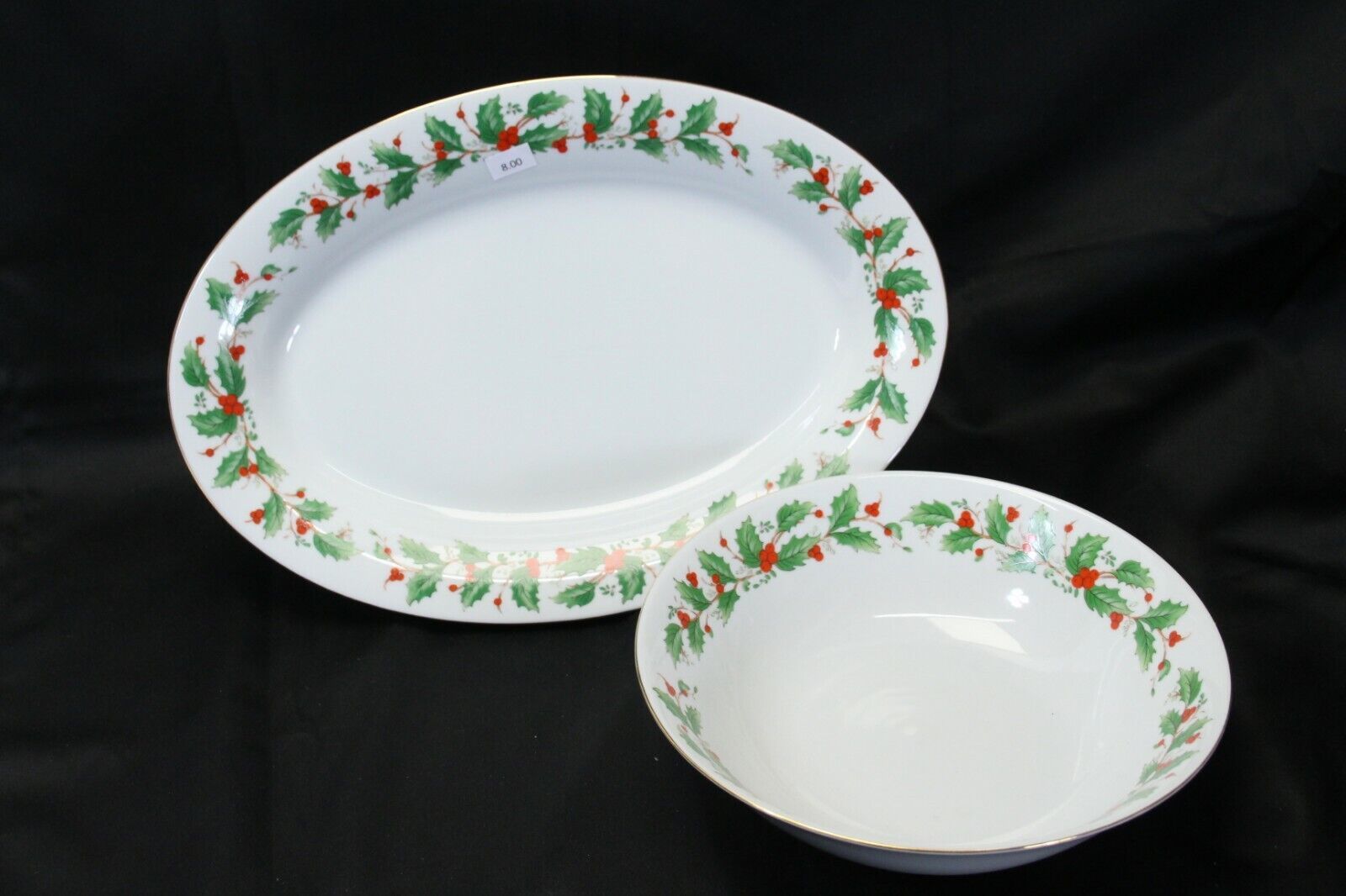 China Pearl Noel Oval Platter and Vegetable Bowl Lot of 2 Brown Back Stamp - $34.29