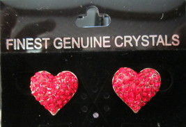 HEART Pierced Earrings Red Enameled and Rhinestones New on Card - £9.58 GBP