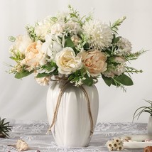 Peonies Artificial Flowers In Vase, Fake Hydrangea Silk Peony Flower Bouquet Wit - £42.21 GBP