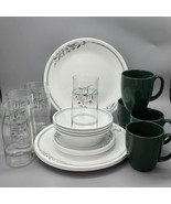 Vintage Corelle Rosemarie dinnerware 20-pc With Green Mug and Glasses 19... - $3,675.53 MXN