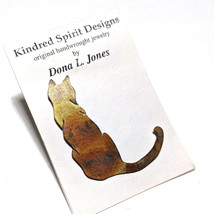 Dona L Jones Torched Copper Cat Brooch Pin Mixed Metals 2 inches Origina... - $17.75
