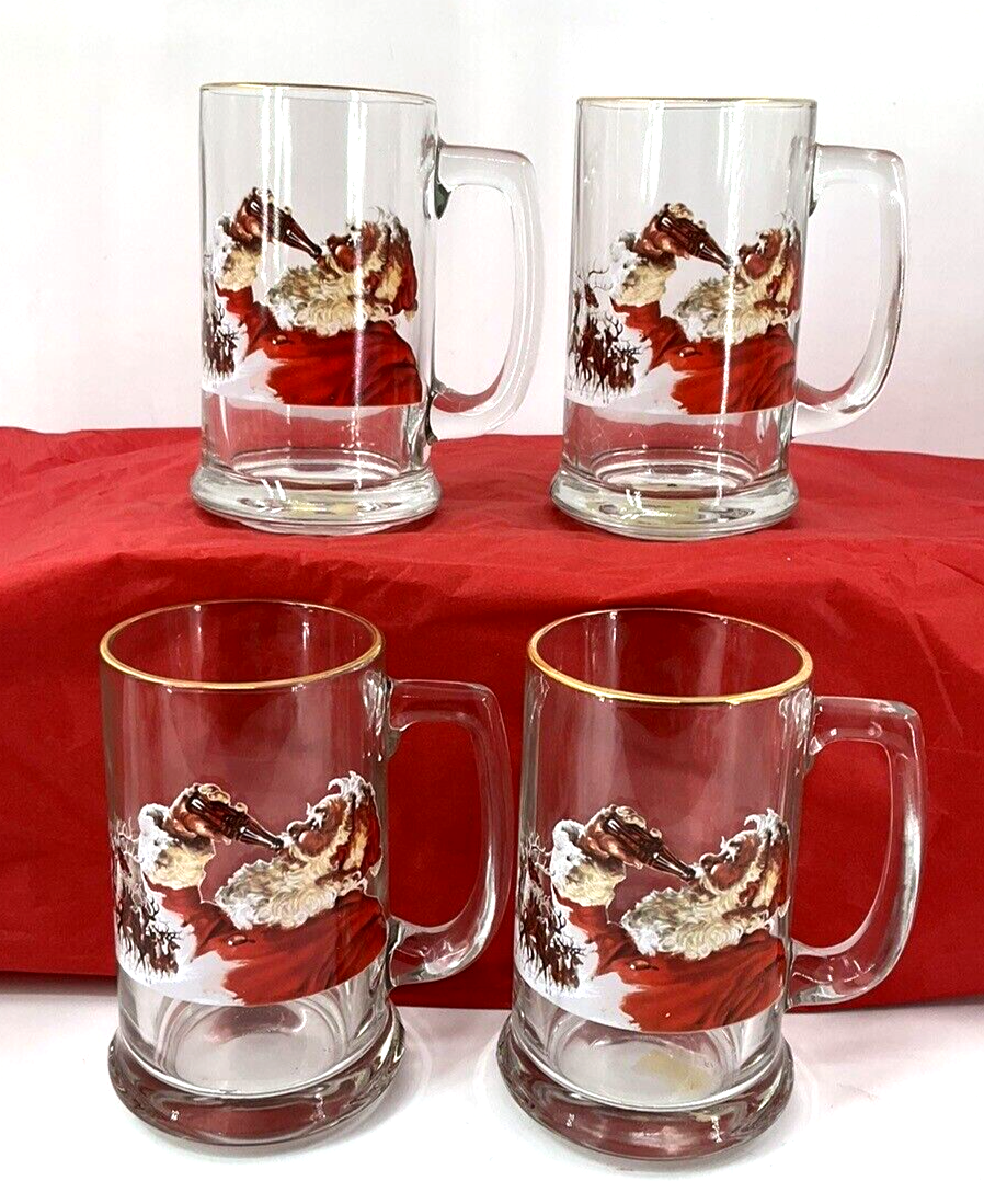 Primary image for 4-Coca-Cola Mug Santa Claus 15 OZ. Crystal Mug Vintage Drinkware In Original Box