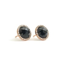 Authenticity Guarantee 
Black Onyx Diamond Halo Stud Earring in 14K Rose Gold... - £555.55 GBP