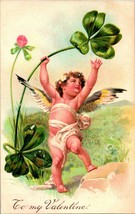 Vtg Cartolina 1908 To My Valentine Goffrato Alato Cherubino Cupido Quadrifoglio - £14.58 GBP
