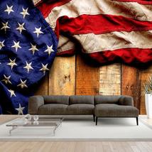 Tiptophomedecor Peel and Stick Wallpaper Wall Mural - American Flag On Wooden Ba - $59.99+