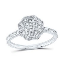 Diamond Octagon Cross Womens Ring 10k White Gold - £240.51 GBP