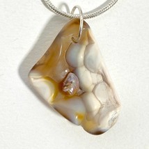 Tampa Bay Fossil Coral Agate &amp; Freeform Pearl Pendant Silver Plated Necklace - £39.50 GBP