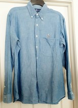 Ralph Lauren Denim Shirt Button Down Long Sleeve Blue Men&#39;s Size M Distress - £23.15 GBP