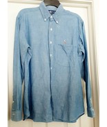 Ralph Lauren Denim Shirt Button Down Long Sleeve Blue Men&#39;s Size M Distress - £23.15 GBP