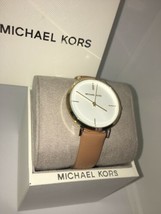 Michael Kors Runway Ladies Light Brown Leather &amp; Gold Case 38mm Watch MK7099 NEW - £159.58 GBP