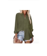 Siliteelon Button Down Shirts for Women Cotton Oversized Collared with P... - $16.83