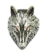 Stainless Steel Wolf Head Ring Red Eyes Size 7 - £15.34 GBP