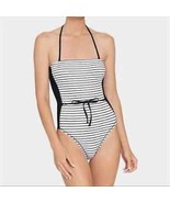 NWT Robin Piccone Sailor Stripe Bandeau One-Piece Swimsuit, White/Black ... - £62.56 GBP