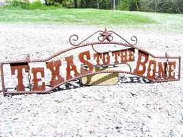 Metal TEXAS to the BONE Sign Wall Entry Gate 44 3/4 inch bz - £99.60 GBP