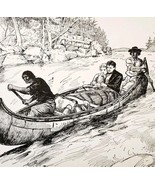 1930s-40s Art Print Couple Rescued In Canoe By Native Americans E89D - $19.99