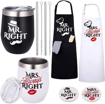 Mr and Mrs Wine Tumblers, Mr and Mrs Aprons for Happy Couple His and Hers Gifts - £20.93 GBP