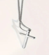 Silvery Cross Pendant Necklace - £2.39 GBP