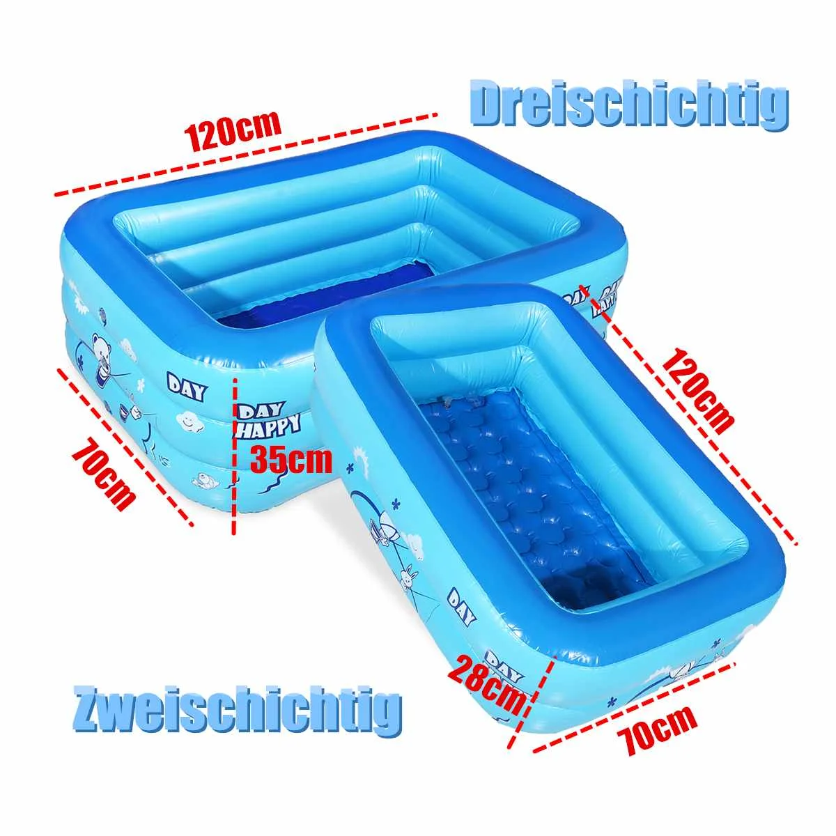 120cm 2/3layers Inflatable Square Swimming Pool Children Inflatable Pool Bathi - £31.97 GBP+