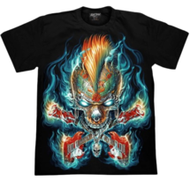 Punk Flaming Skull T-Shirt - Guitar Rock Biker, Glow in the Dark, Black Tee - £24.39 GBP+