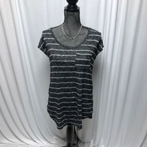 Maurices 24/7 Sweater Womens Small Black White Heathered Striped Short Sleeve To - £9.20 GBP
