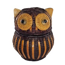 VintageWicker Owl Lidded Basket Trinket Box Rattan Retro Storage Small 4 inch - £14.11 GBP
