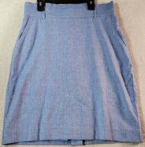 Ann Taylor Pencil Skirt Women Size 4 Blue Linen Lined Vented Pockets Back Zipper - £12.26 GBP