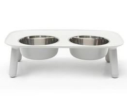 Messy Mutts Dog Double Feeder Elevated Light Grey - £59.30 GBP