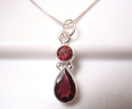 Very Small Faceted Garnet Teardrop 925 Sterling Silver Pendant - £9.34 GBP