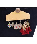 Tribal Ethnic Drop Dangle Bohemian Red Collection Earrings / 3 Pair Set ... - $9.62 CAD