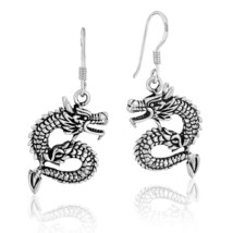 Mythical Powerful Asian Dragon Sterling Silver Dangle Earrings - £15.80 GBP