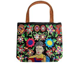 Mia Jewel Shop Extra Large Multicolored Frida Flowers Floral Embroidered Brown S - £31.64 GBP