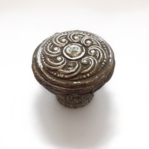 Antique Primitive Solid Brass And Silver Tone Drawer Furniture Knob Pull  1 5/8&quot; - £7.93 GBP
