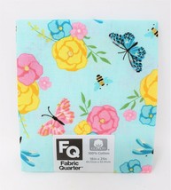 #203 Fabric Fat Quarter 100% Cotton - New - Aqua w/ Butterflies &amp; Flowers - £4.73 GBP