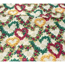 Christmas Heart Fabric Remnant Wreaths Holly Leaf Poinsettia Red Green - £17.27 GBP