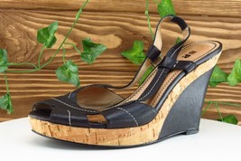 BP Women Sz 8 M Black Wedge Leather Shoes rio - £13.39 GBP