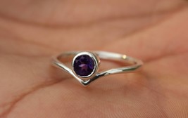Natural Purple Amethyst Round Gemstone Sterling Silver Women Ring Jewelry - £39.54 GBP