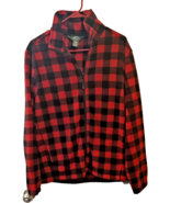 Woolrich Plaid Fleece Full Zip Sweatshirt Jacket Size Medium Mens Red Black - $38.00