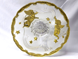 Vintage Mikasa Frosted Crystal Bowl Centerpiece Gold Cherub Angels GERMA... - $27.98