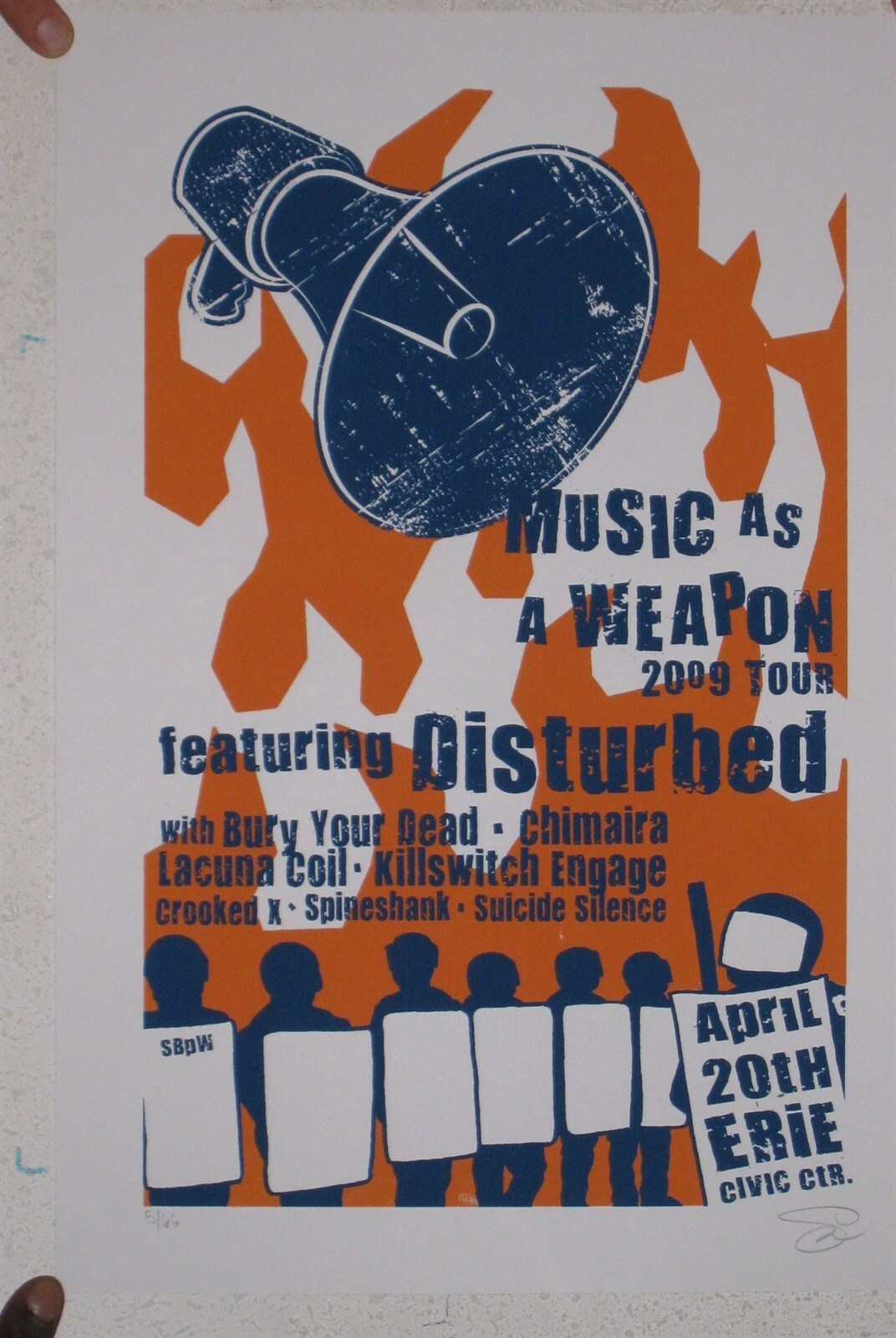Disturbed Poster Serigrafia Aprile 20 Erie Firmato E Numerato - $35.99