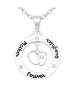 Mother Forever Daughter with Baby Feet 925 Sterling Silver Pendant Necklace - $44.55