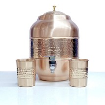Copper Water Dispenser 5 quarts Half Hammered Matt Finish with glasses - £92.95 GBP