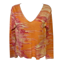 Jh Collectibles Women Casual Shirt Orange Red Knit V Neck Long Sleeve Metallic S - £13.35 GBP