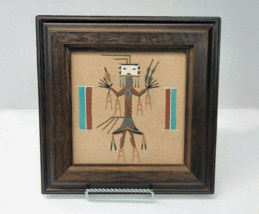 Navajo Sand Painting Yei Figure Signed R. Johnson Native American Art Framed 9&quot; - $26.97