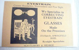 1918 Ad Scantlebury &amp; Munroe Springfield, Mass. Glasses Made on the Prem... - £6.36 GBP