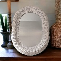 White Wicker Wall Mirror Vintage Oval Coastal Beach House Bohemian Cottagecore  - £40.65 GBP