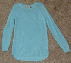 Womens Sweater SO Blue Crochet Knit Round Neck Long Sleeve Jr. Girls-size L - £15.64 GBP