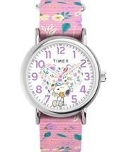 Timex X Peanuts TW2V77800 Women&#39;s Weekender Pink Strap White Dial Watch - £45.89 GBP