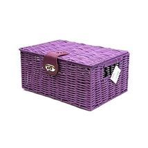 Arpan Small Resin Woven Storage Basket Box With Lid &amp; Lock - Purple  - $40.00